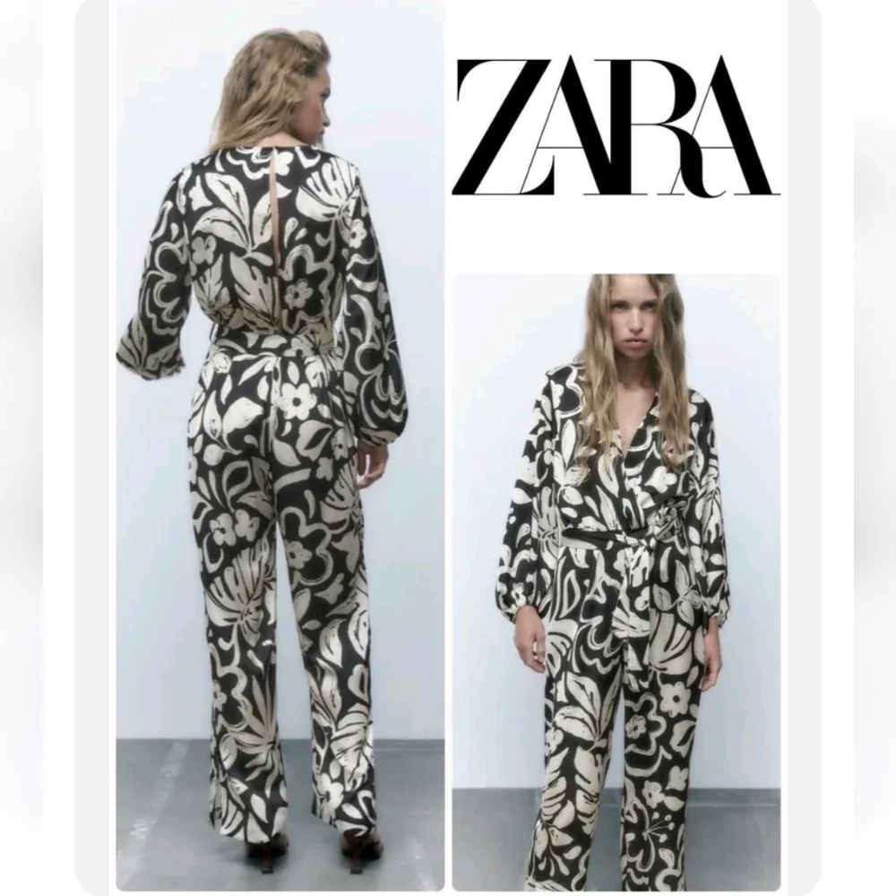 ZARA * SATIN LONG PRINT JUMPSUIT - Picture 10 of 11